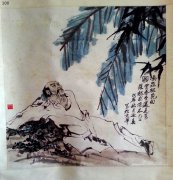 中国画研究院著名画家王迎春彩墨画《汤显祖卧薪觅句》（1982年）